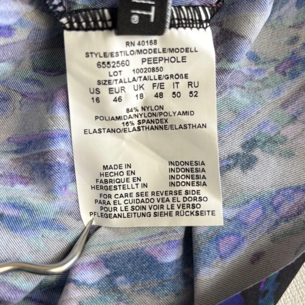 NWT Miraclesuit Peephole Tankini Top Womens 16 Multi Color Abstract Swim Festive